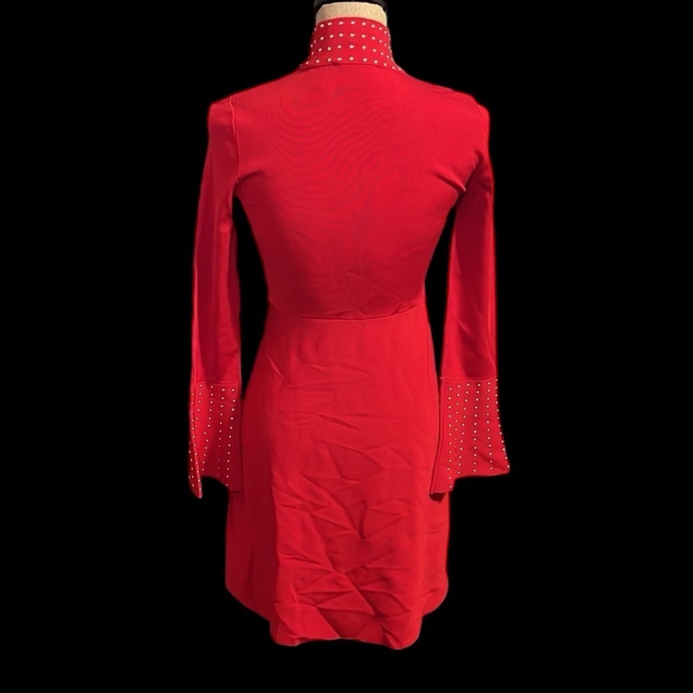 International Concepts INC red studded body con long sleeve mock neck dress - Picture 7 of 11